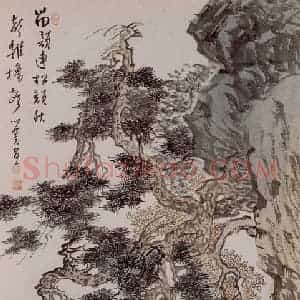 溥心畲《松下闻笛》国画综合作品图片赏析