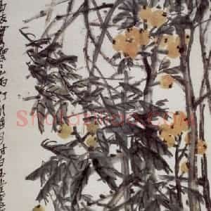 民国 吴昌硕《枇杷》国画花鸟作品图片赏析
