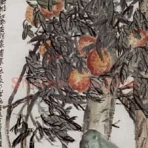 民国 吴昌硕《桃石图》国画花鸟作品图片赏析