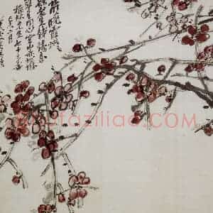 民国 吴昌硕《红梅》国画花鸟作品图片赏析