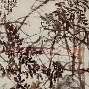 民国 吴昌硕《紫藤》国画花鸟作品图片赏析