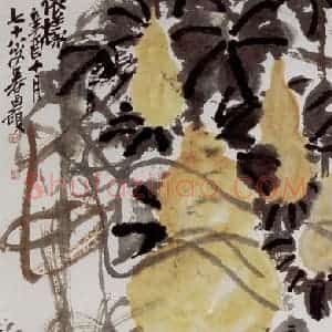 民国 吴昌硕《葫芦》国画花鸟作品图片赏析
