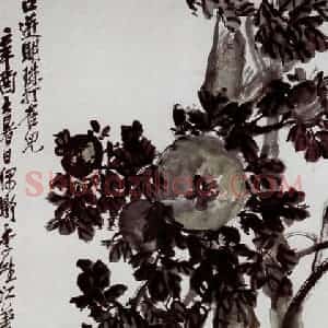民国 吴昌硕《石榴》国画花鸟作品图片赏析