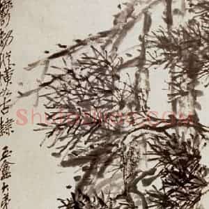 民国 吴昌硕《松石》国画花鸟作品图片赏析