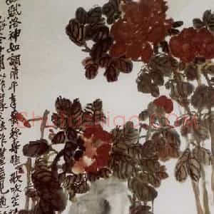 民国 吴昌硕《牡丹水仙》国画花鸟作品图片赏析