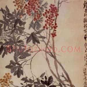 清代 吴昌硕《错落珊瑚枝》国画花鸟作品图片赏析