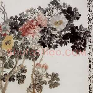 清代 吴昌硕《牡丹》国画花鸟作品图片赏析