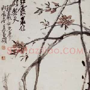民国 吴昌硕《桃花》国画花鸟作品图片赏析