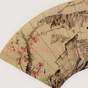 清代 朱昂之《红梅芭蕉图》国画花鸟作品图片赏析