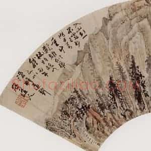 清代 髡残《溪山松屋图》国画综合作品图片赏析