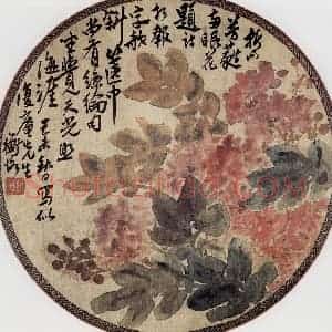 1919年 陈师曾《紫薇团扇》国画花鸟作品图片赏析