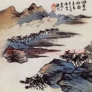 1921年 陈师曾《仿石涛山水》国画山水作品图片赏析