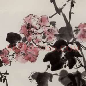 1987年 张安治《木芙蓉》国画花鸟作品图片赏析