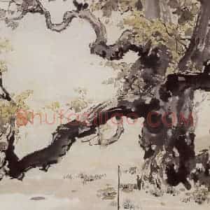 1945年 张安治《黄叶渡》国画山水作品图片赏析