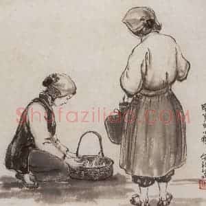 1957年 张安治《刚买的小鹅》国画人物作品图片赏析