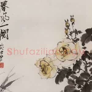 1960年 张安治《月季花》国画花鸟作品图片赏析
