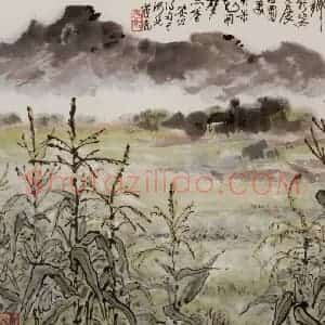 1960年 张安治《秋郊》国画山水作品图片赏析