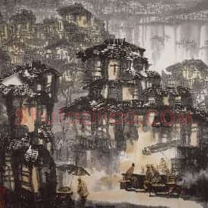 1998年 徐希《嘉陵江畔》国画综合作品图片赏析