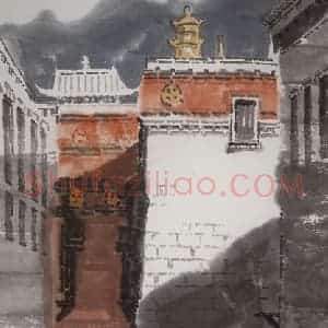 1980年 徐希《拉萨哲蚌寺一角》国画综合作品图片赏析