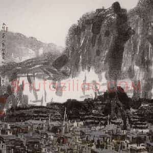 1993年 徐希《太行.山村.人家》国画山水作品图片赏析