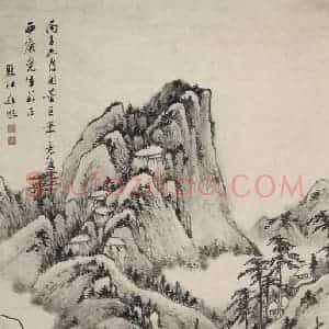 清代 罗牧《罗牧云山林屋图轴》国画山水作品图片赏析