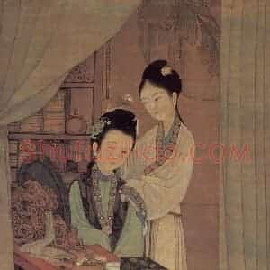 清代 冷枚《冷枚簪花仕女图轴》国画人物作品图片赏析