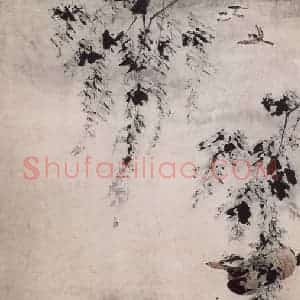 清代 高其佩《高其佩柳塘鸳鸯图轴》国画花鸟作品图片赏析