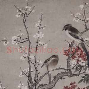 清代 沈铨《沈铨梅雀山茶图轴》国画花鸟作品图片赏析