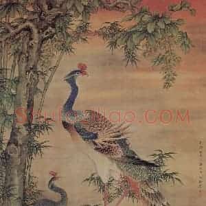 清代 沈铨《沈铨丹凤朝阳图轴》国画花鸟作品图片赏析