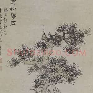明代 蓝瑛《蓝瑛苍松瑞石图轴》国画山水作品图片赏析