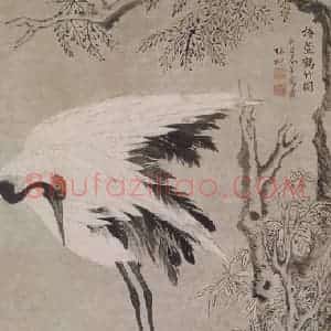 清代 张翀《张翀椿萱鹤竹图轴》国画花鸟作品图片赏析