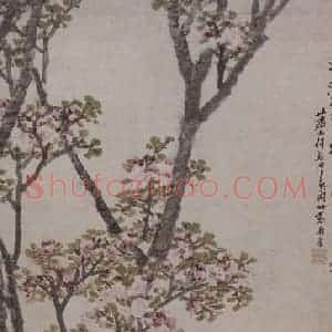 清代 任熊《任熊桃花锦鸡图轴》国画花鸟作品图片赏析