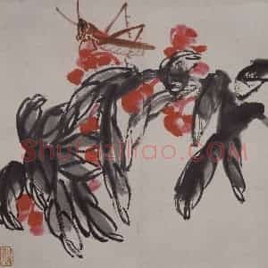 现代 齐璜《齐璜凤仙蝗虫图轴》国画花鸟作品图片赏析