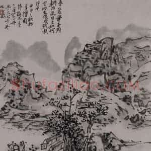 1944年 黄宾虹《黄宾虹写李檀园诗意山水图册》国画山水作品图片赏析