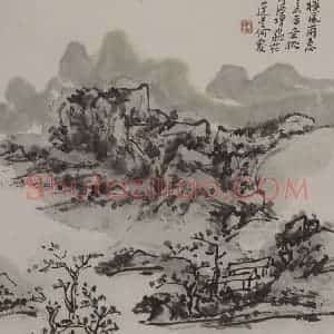 1944年 黄宾虹《黄宾虹写李檀园诗意山水图册》国画山水作品图片赏析