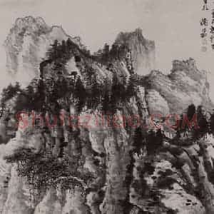 1960年 谢稚柳《谢稚柳夜雨飞泉图轴》国画山水作品图片赏析