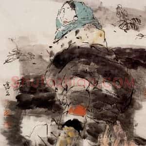 2000年 方增先《回眸》国画人物作品图片赏析