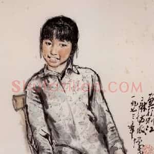 1973年 方增先《浙麻厂的小姑娘》国画人物作品图片赏析