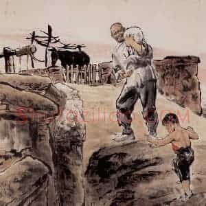 1975年 方增先《祖孙艳阳天之四》国画人物作品图片赏析