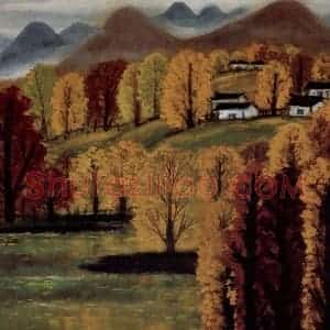 70年代 林风眠《秋》国画山水作品图片赏析