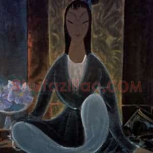 1960年 林风眠《端坐》国画人物作品图片赏析