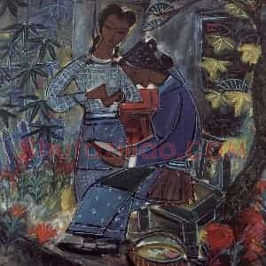 60年代 林风眠《绣鞋》国画人物作品图片赏析