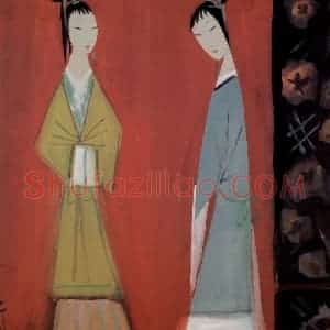 1963年 林风眠《交谈》国画人物作品图片赏析