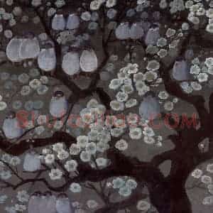 60年代 林风眠《梨花小鸟》国画花鸟作品图片赏析
