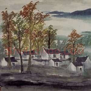 50年代 林风眠《村庄》国画山水作品图片赏析