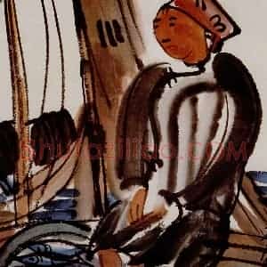 1938年 林风眠《渔》国画人物作品图片赏析