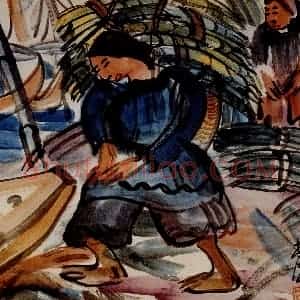 1939年 林风眠《江畔》国画人物作品图片赏析