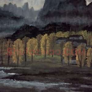 50年代 林风眠《山乡》国画山水作品图片赏析