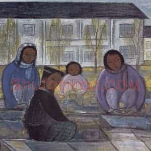 50年代 林风眠《农妇(育种)》国画人物作品图片赏析