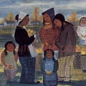50年代 林风眠《农妇(收获)》国画人物作品图片赏析